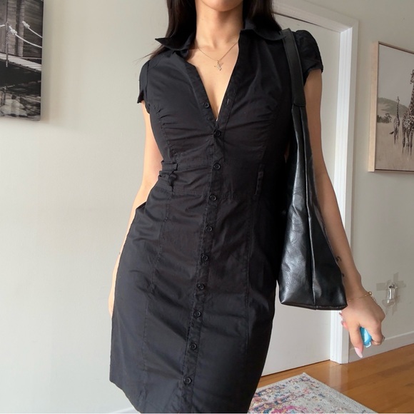 Dynamite Dresses & Skirts - y2k Black office siren core button down knee lenght mini dress
